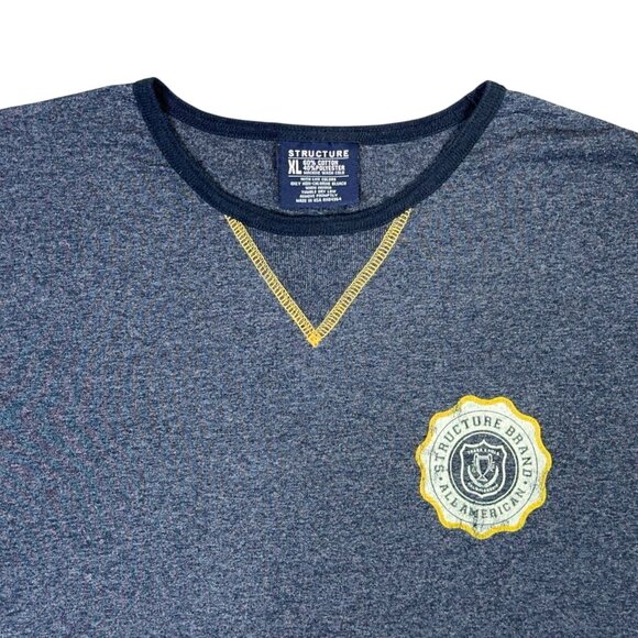 Structure T Shirt Mens XL Blue Long Sleeve Tee Vintage 90s Y2K USA Made - Picture 2 of 10